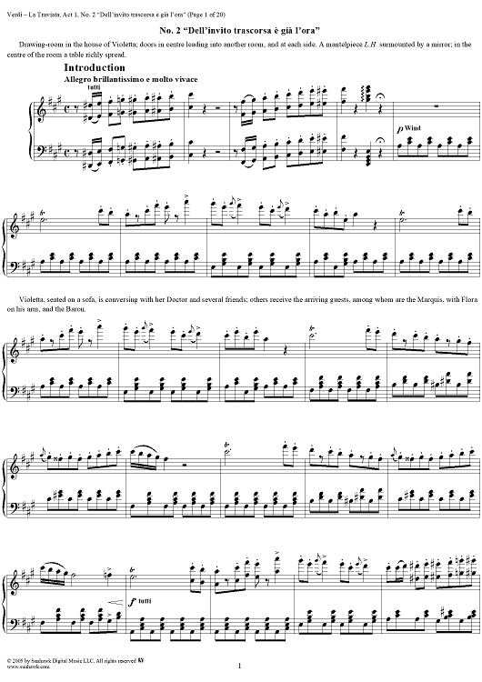 La Traviata, Act 1, No. 2, Introduction. "Dell'invito trascorsa è già l'ora"