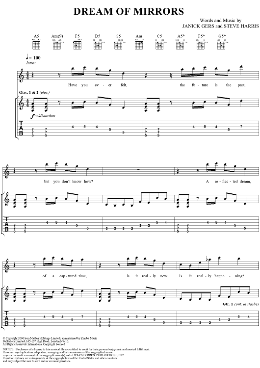 Dream of Mirrors Sheet Music by Iron Maiden for Guitar Tab