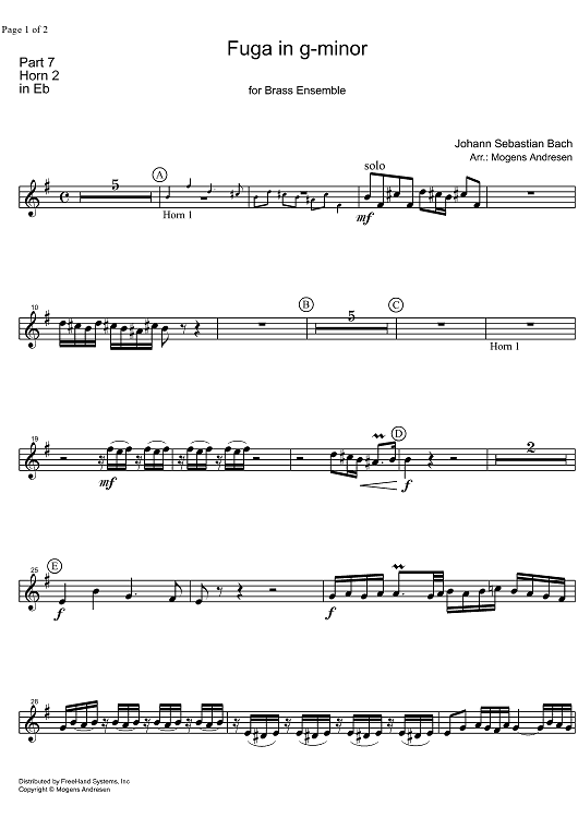 Fugue g minor BWV 578 - Horn in E-flat