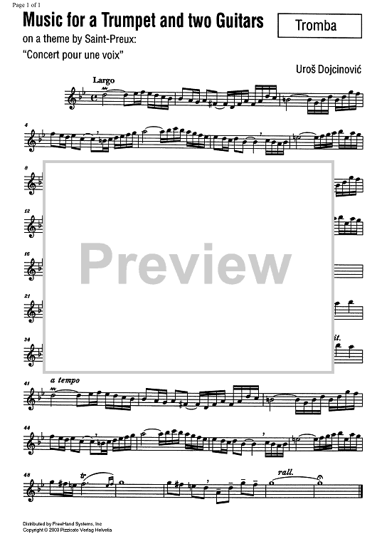 Music for a Trumpet and two Guitars on a theme by Saint-Preux - Trumpet in C