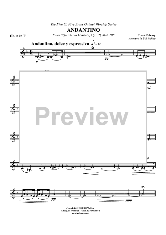 Andantino - From "Quartet in G minor, Op. 10, Mvt. III" - Horn in F