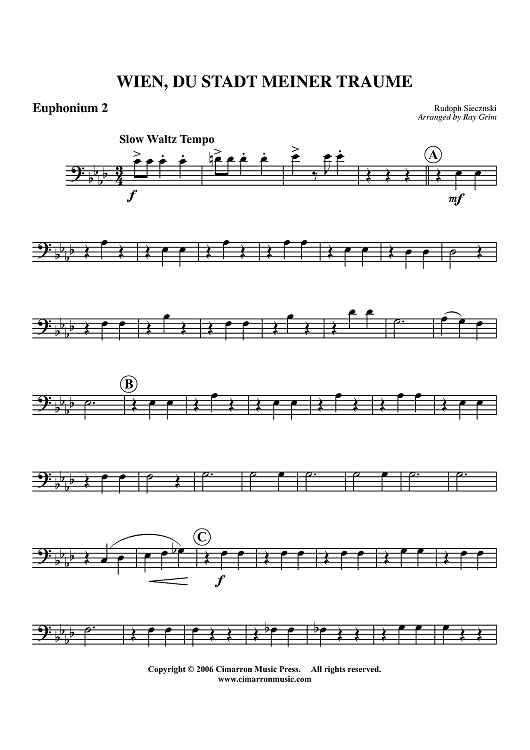 Wien, Du Stadt Meiner Traume - Euphonium 2 BC/TC