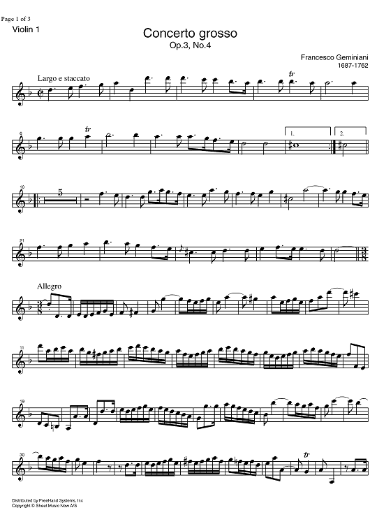Concerto Grosso Op. 3 No. 4 - Violin 1