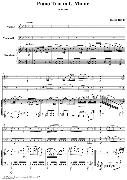 Piano Trio in G Minor, HobXV/19 - Piano Score