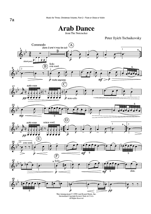 Arab Dance from The Nutcracker - Part 2 Flute, Oboe or Violin