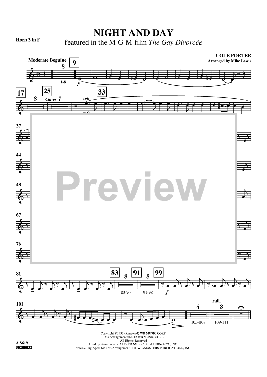 Night and Day - Featured in the M-G-M film The Gay Divorcée - Horn 3 in F