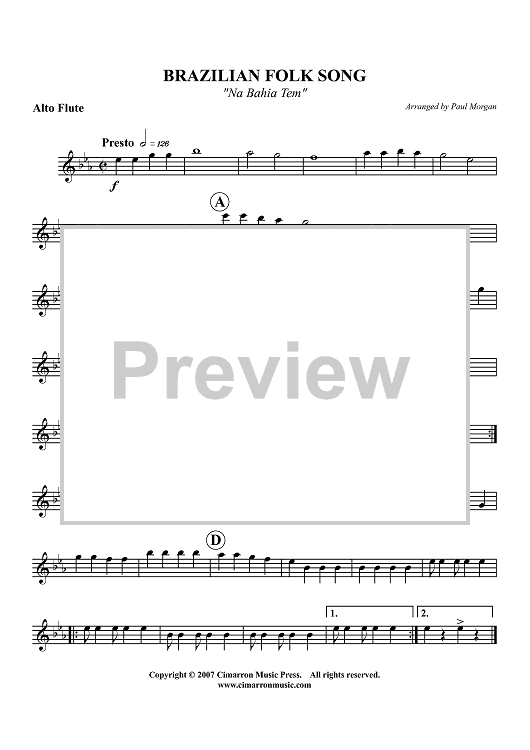 Brazilian Folk Song (Na Bahia Tem) - Alto Flute