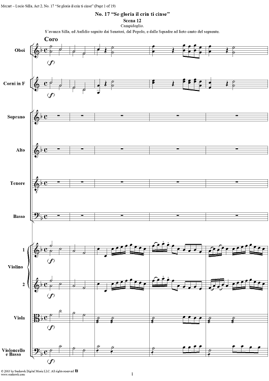 Chorus: Se gloria il crin ti cinse, No. 17 from "Lucio Silla", Act 2 - Full Score