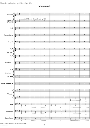 Symphony No. 5 in E minor (e-moll). Movement II, Andante cantabile, con alcuna licenza