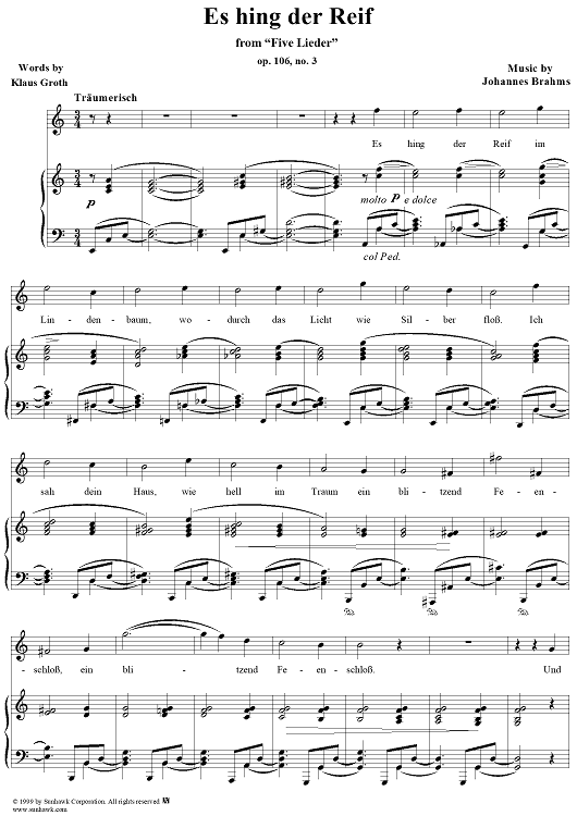 Five Lieder, Op. 106, No. 3, Es hing der Reif
