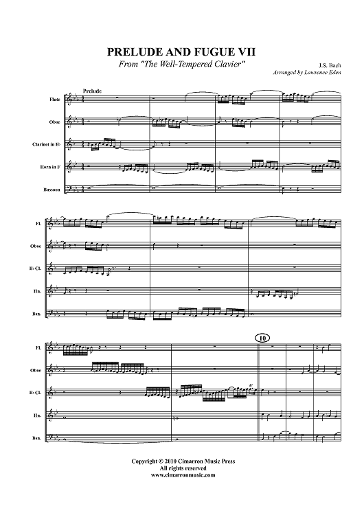 Prelude and Fugue VII - From "The Well-Tempered Clavier" - Score