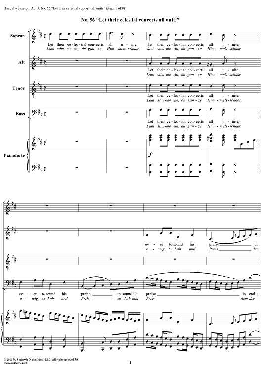Samson, Act 3, No. 56: "Let their celestial concerts all unite" - Score