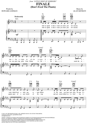 don't feed the plants lyrics Don't Feed The Plants (Finale)" Sheet Music for Piano/Vocal/Chords