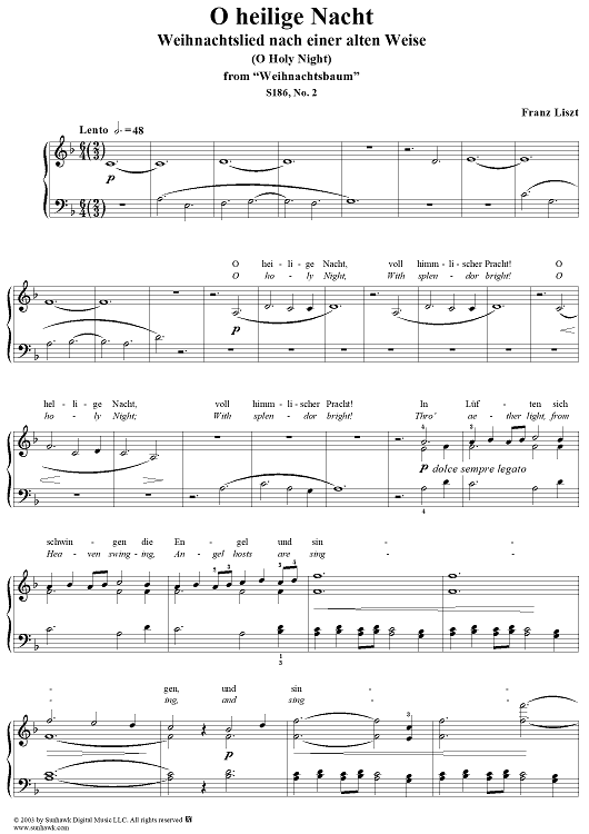 O heilige Nacht, No. 2 from "Weihnachtsbaum", S186