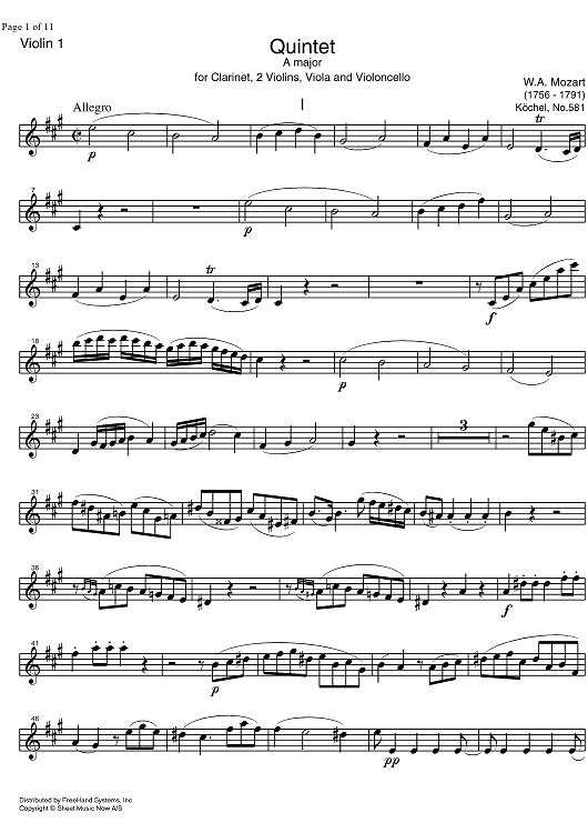 Quintet A Major KV581 - Violin 1