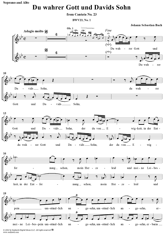 "Du wahrer Gott und Davids Sohn", Duet, No. 1 from Cantata No. 23: "Du wahrer Gott und Davids Sohn" - Soprano and Alto