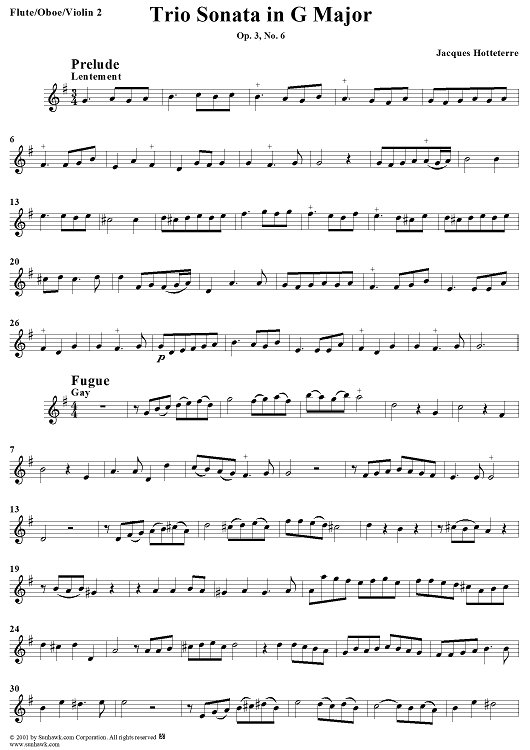 Trio Sonata in G Major, Op. 3, No. 6 - Flute/Oboe/Violin 2