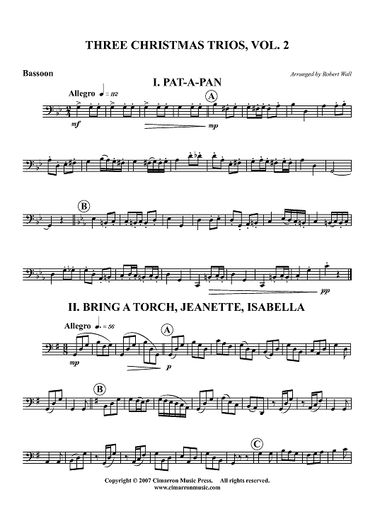 Three Christmas Trios, Vol 2 - Bassoon