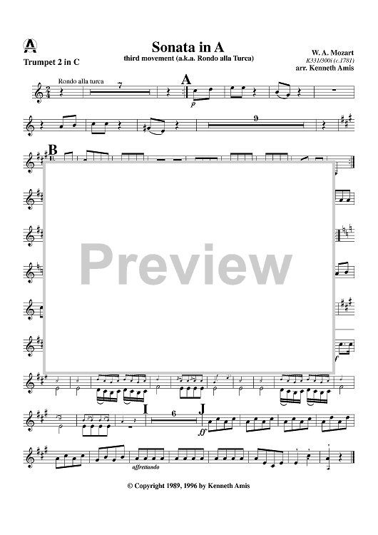 Rondo alla turca (Sonata in A, mvmt. 3) - Trumpet 2 in C