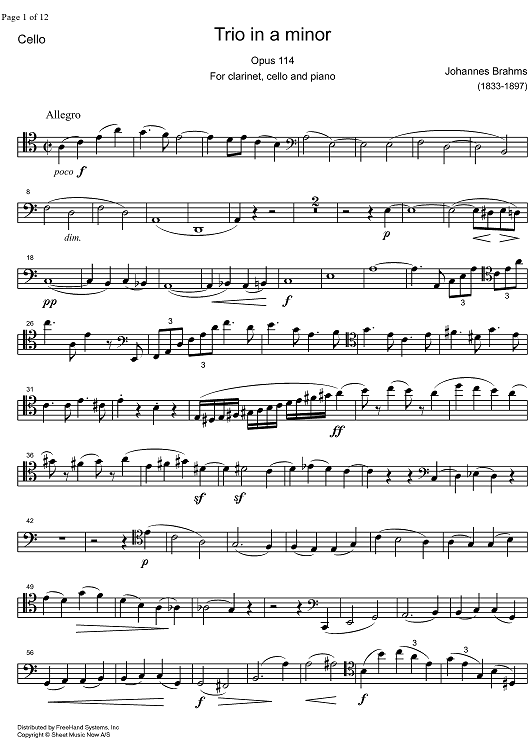 Trio a minor Op.114 - Cello