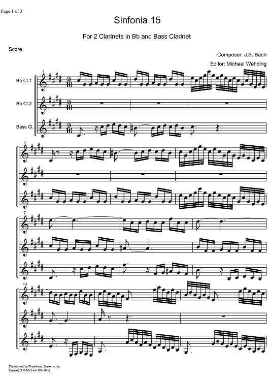 Three Part Sinfonia No.15 BWV 801 b minor - Score