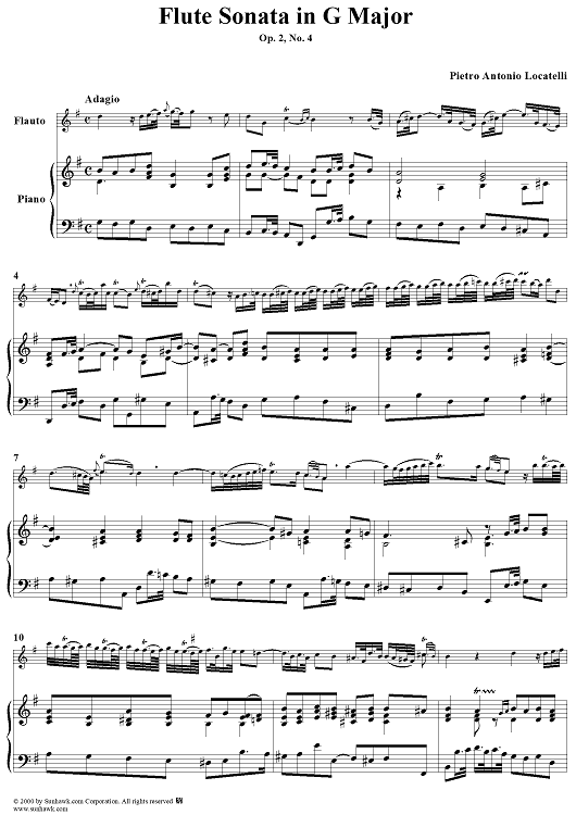 Flute Sonata in G Major, Op. 2, No. 4 - Piano Score