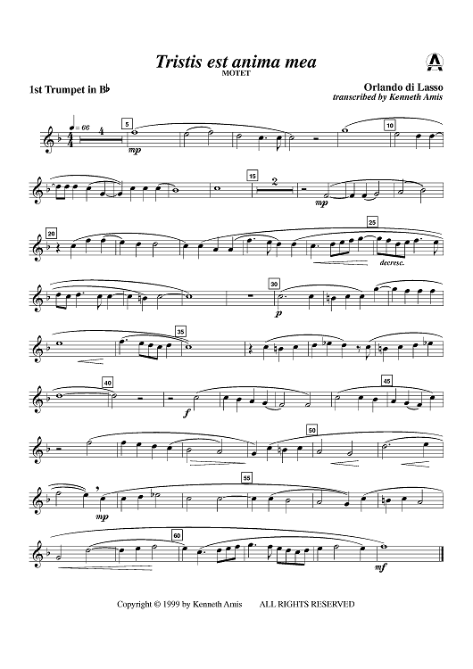 Tristis est anima mea - Trumpet 1 in B-flat