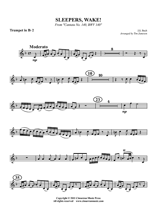 Sleepers, Wake! - From "Cantata No. 140, BWV 140" - Trumpet 2 in Bb
