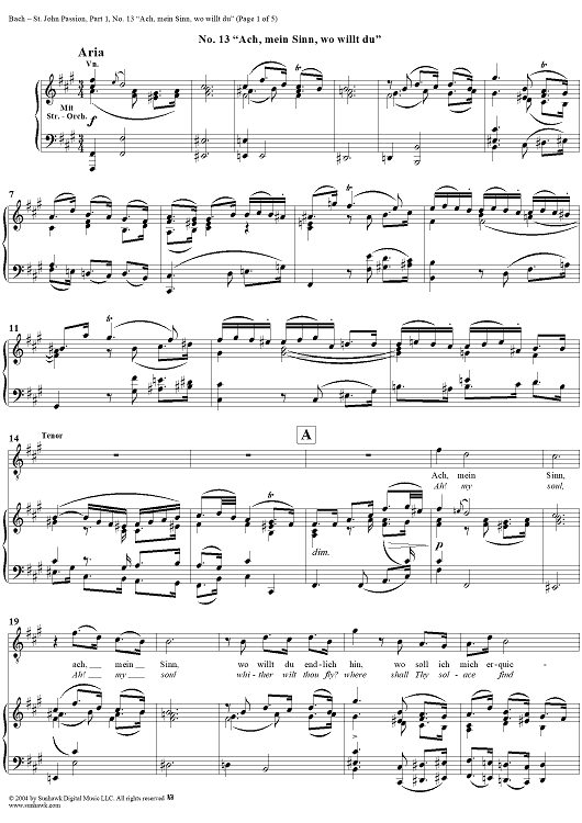 St. John Passion: Part I, No. 13, "Ach, mein Sinn, wo willt du"