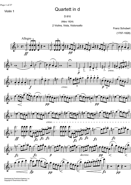 String Quartet No.14 d minor D810 - Violin 1