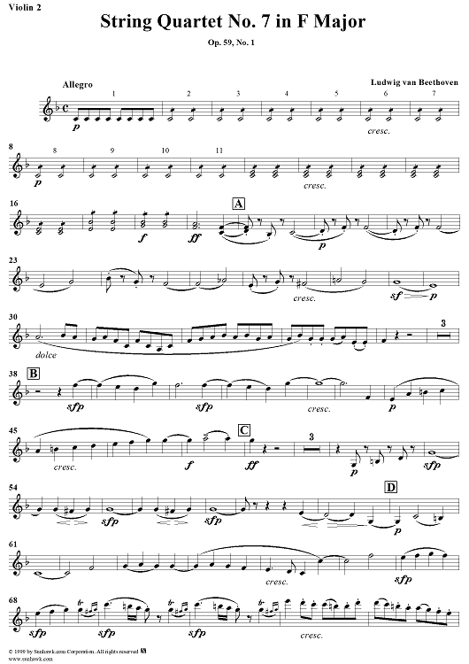 String Quartet No. 7 in F Major, Op. 59, No. 1 - Violin 2