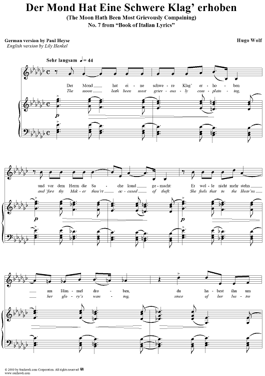 Italienisches Liederbuch, nach Paul Heyse, Part 1, No. 07 - Der Mond hat eine schwere Klag' erhoben