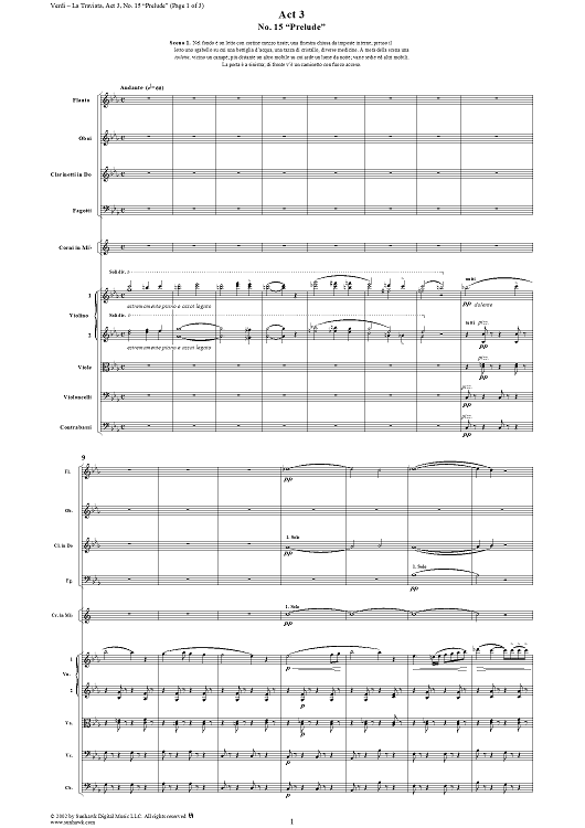 Prelude, No. 15 from "La Traviata", Act 3 - Full Score