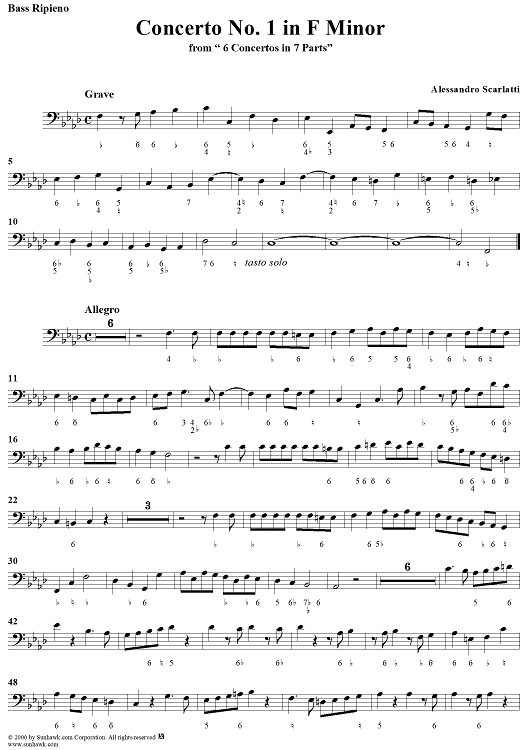 Concerto No. 1 in F Minor from "6 Concerti Grossi" - From "6 Concertos in 7 Parts" - Bass