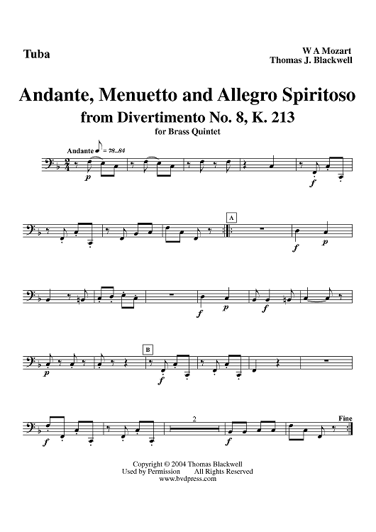 Andante, Menuetto and Allegro Spiritoso - Tuba