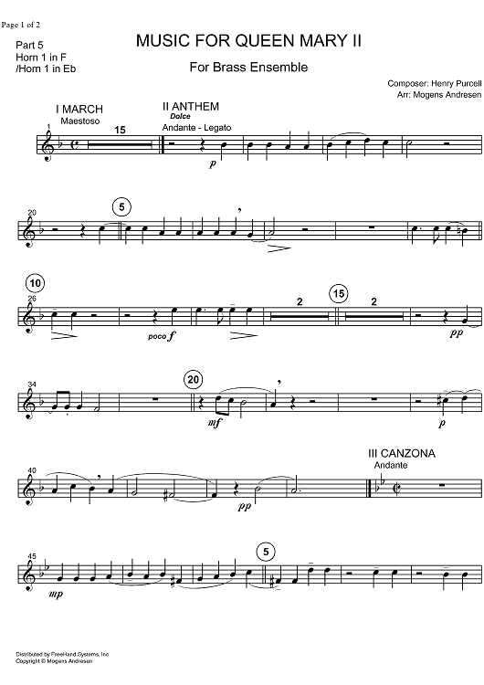 Music for Queen Mary II - Horn in E-flat/F 1