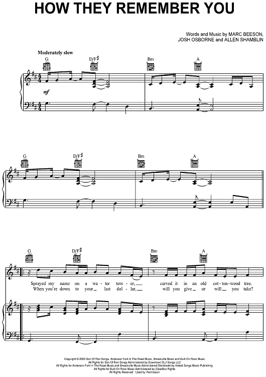 How They Remember You" Sheet Music by Rascal Flatts for Piano/Vocal ...