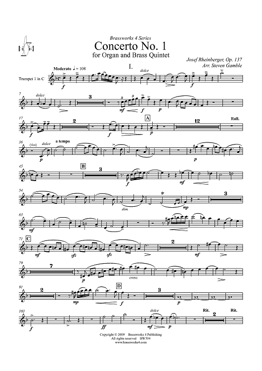 Concerto No. 1 for Organ and Brass Quintet - Trumpet 1 in C