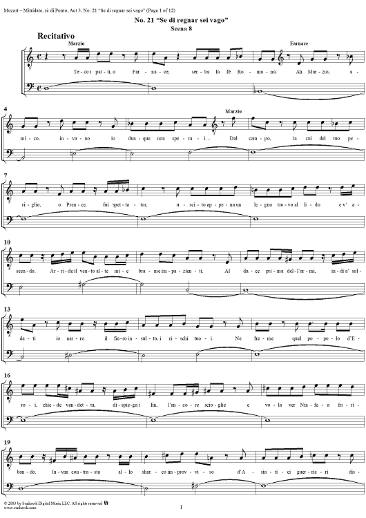 "Se di regnar sei vago", No. 21 from "Mitridate, rè di Ponto", Act 3, K74a (K87) - Full Score