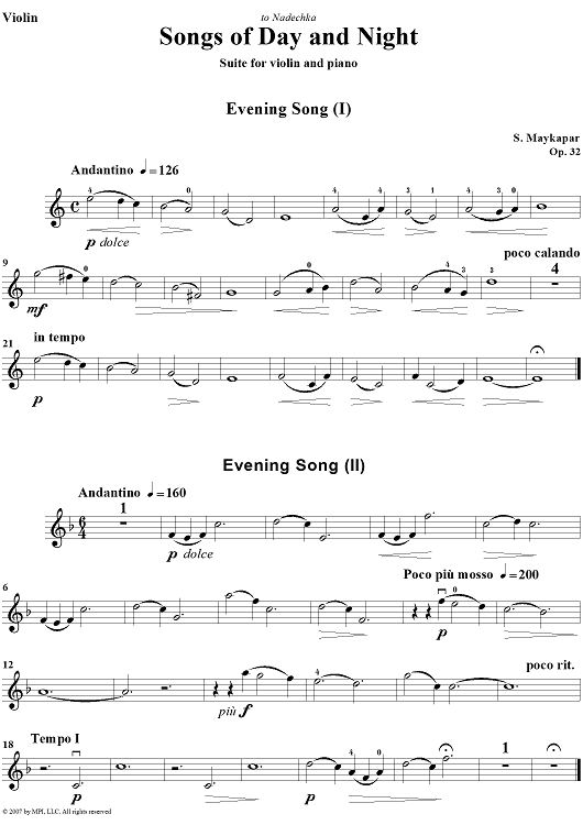 Songs of Day and Night. Suite for violin and piano - Violin