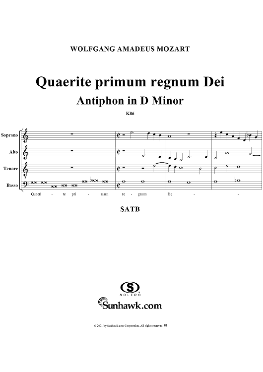Antiphone "Quaerite primum regnum Dei" (Matt 6:33), K86
