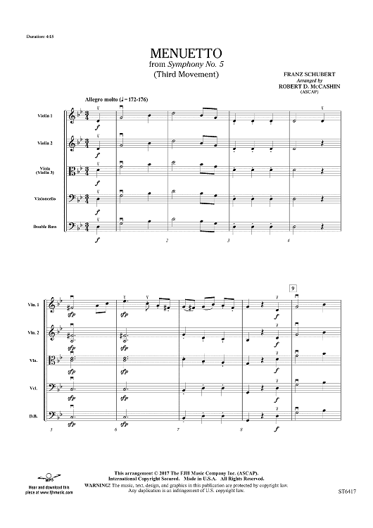 Menuetto From Symphony No. 5 - Third Movement - Score