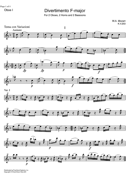 Divertimento F Major KV253 - Oboe 1