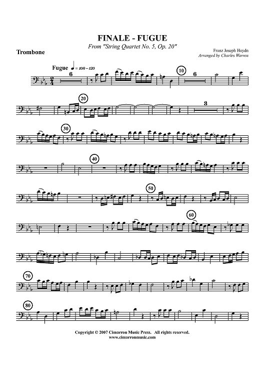 Finale - Fugue - from "String Quartet No. 5, Op. 20" - Trombone