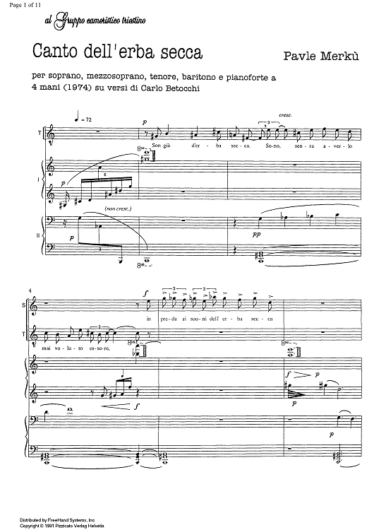 Canto dell'erba secca - Score