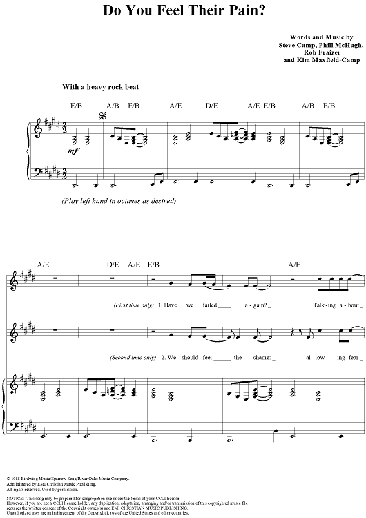 Do You Feel Their Pain?" Sheet Music for Piano/Vocal/Chords 