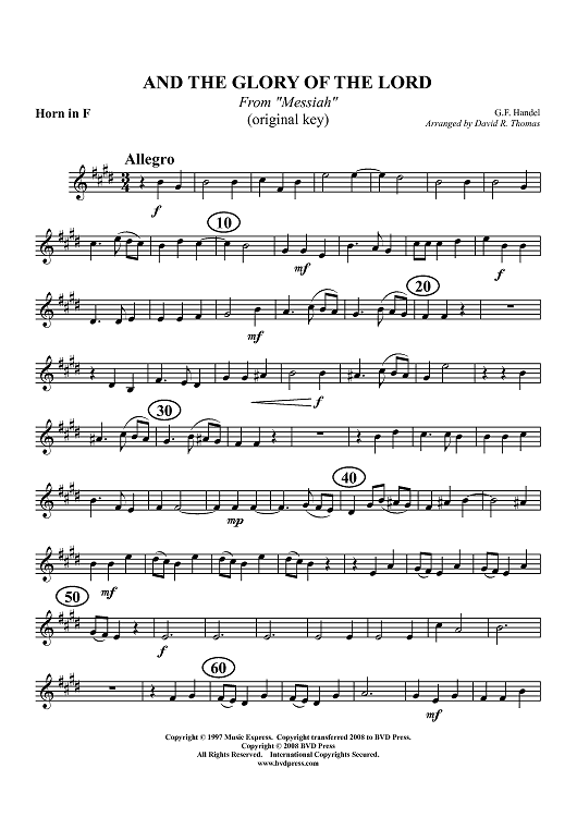 And the Glory of the Lord - Horn in F (plus optional part for Trombone)