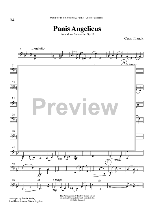 Panis Angelicus - from Messe Solonnelle, Op. 12 - Part 3 Cello or Bassoon