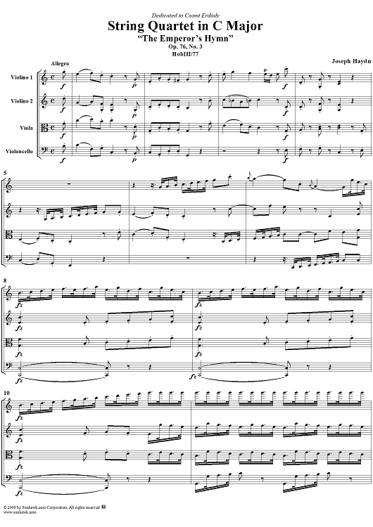 String Quartet in C Major, Op. 76, No. 3 - Score