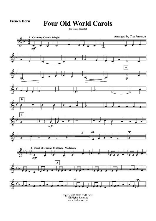 Four Old World Carols - Horn